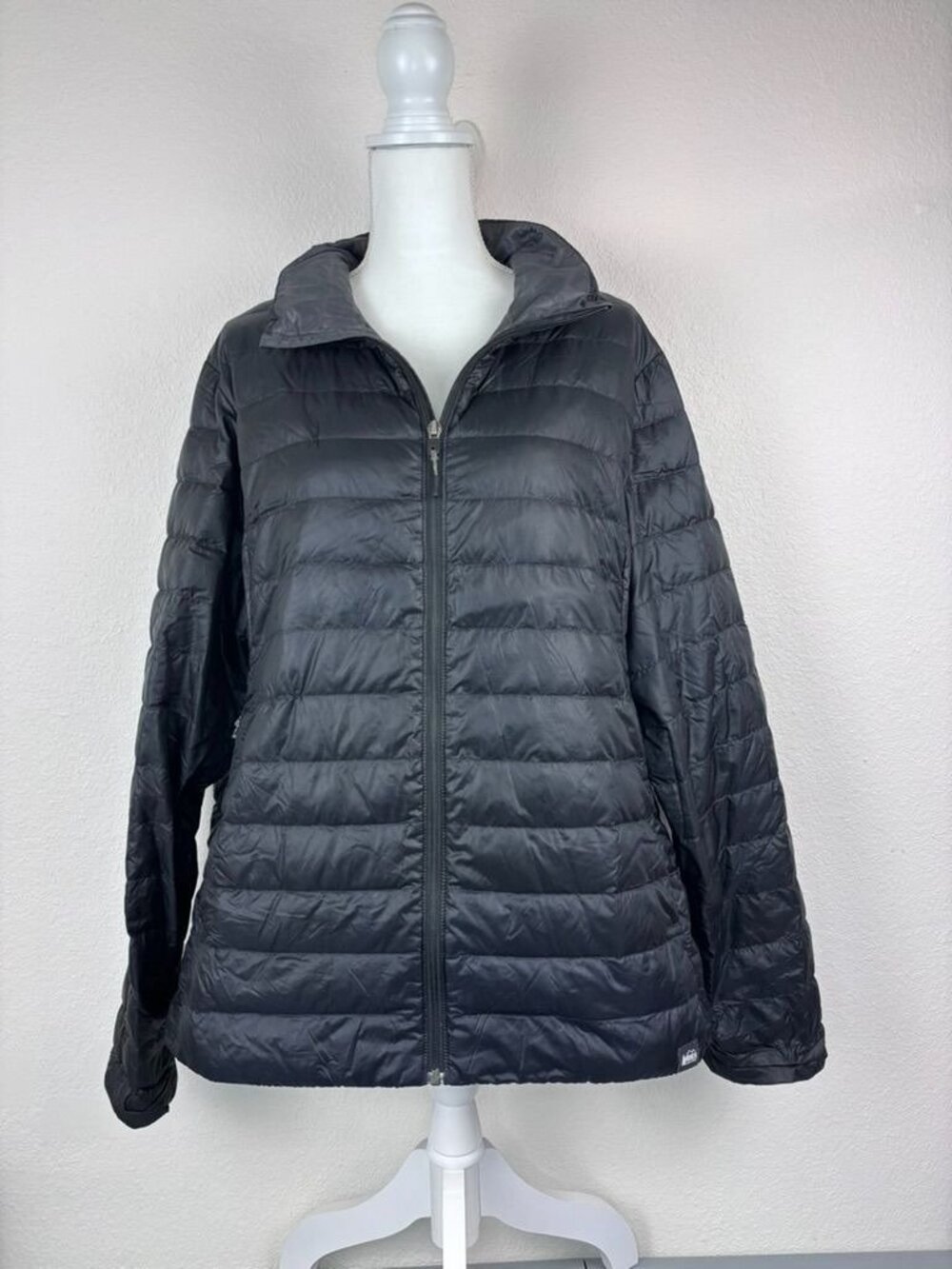 REI Co OP black men's XXL down puffer jacket full zip packable winter coat